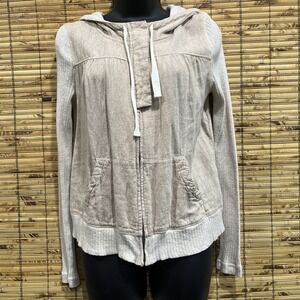 Saturday Sunday Anthropologie Linen Blend Zip Up Hoodie Oatmeal S Earthy Neutral